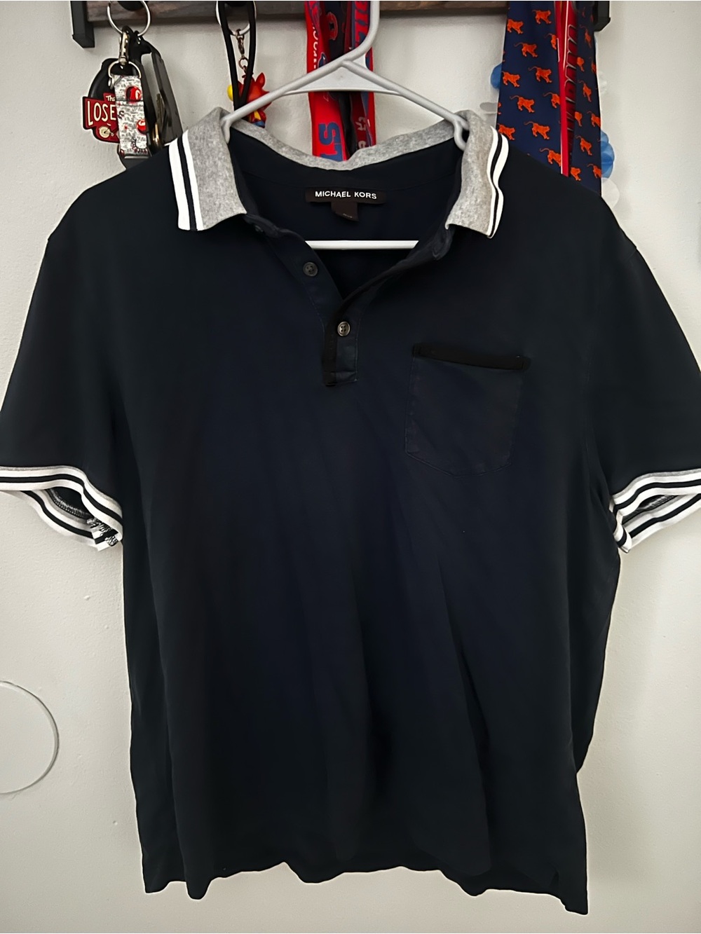 Michael Kors Men's Navy Polo with White-Trim Collar & Sleeve